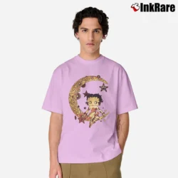 Men’s Betty Boop Sitting On Crescent Moon Cartoon Classic T-Shirt in light pink | Soft, Breathable Everyday Wear