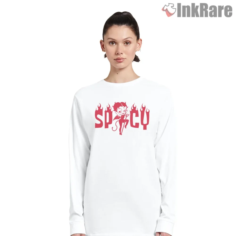 Betty Boop Spicy Bad Girl Devil Shirt on white long sleeve shirt for women graphic tee