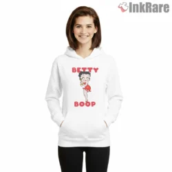 Betty Boop Standing Red Dress Logo Shirt on white hoodie for women graphic tee