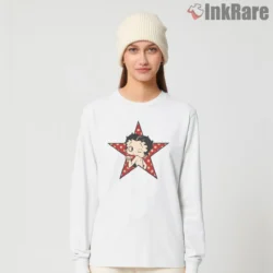Betty Boop Star Pinup Classic Red Shirt on white long sleeve shirt for women graphic tee