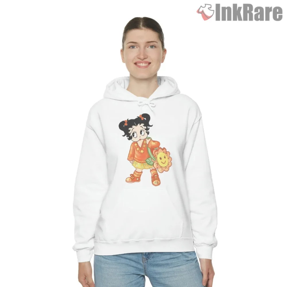 Betty Boop Sunshine Festival Dress Shirt on white hoodie for women graphic tee