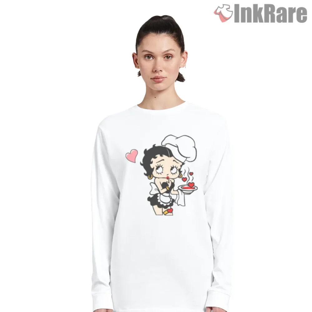 Betty Boop Sweet Chef Coffee And Treats Shirt on white long sleeve shirt for women graphic tee