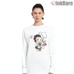 Betty Boop Sweet Chef Coffee And Treats Shirt on white long sleeve shirt for women graphic tee