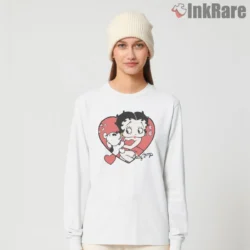 Betty Boop Sweetheart Puppy Kiss Heart Shirt on white long sleeve shirt for women graphic tee