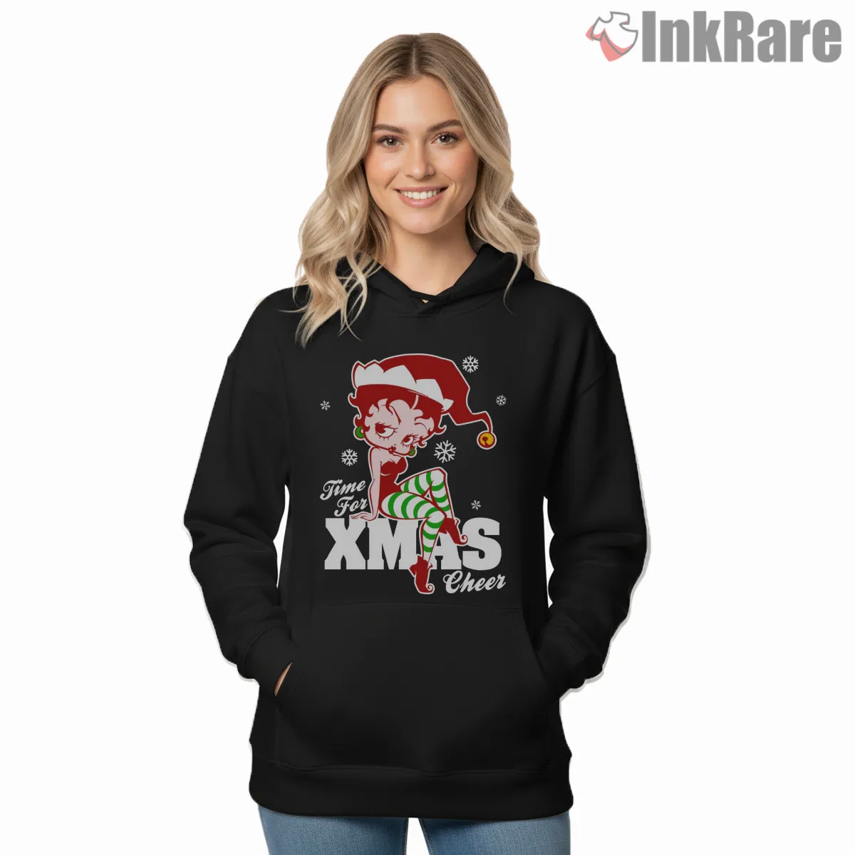 Betty Boop Time For Xmas Cheer Holiday Hoodie Black Betty Boop Time For Xmas Cheer Holiday Shirt on black hoodie for women graphic tee