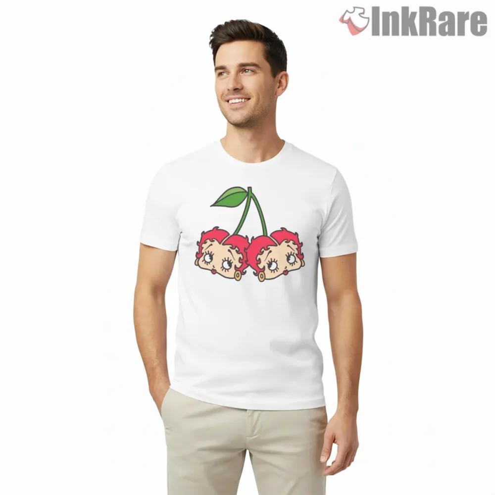 Betty Boop Triple Cherry Heads Cute Icon Shirt on white short sleeve shirt for men graphic tee