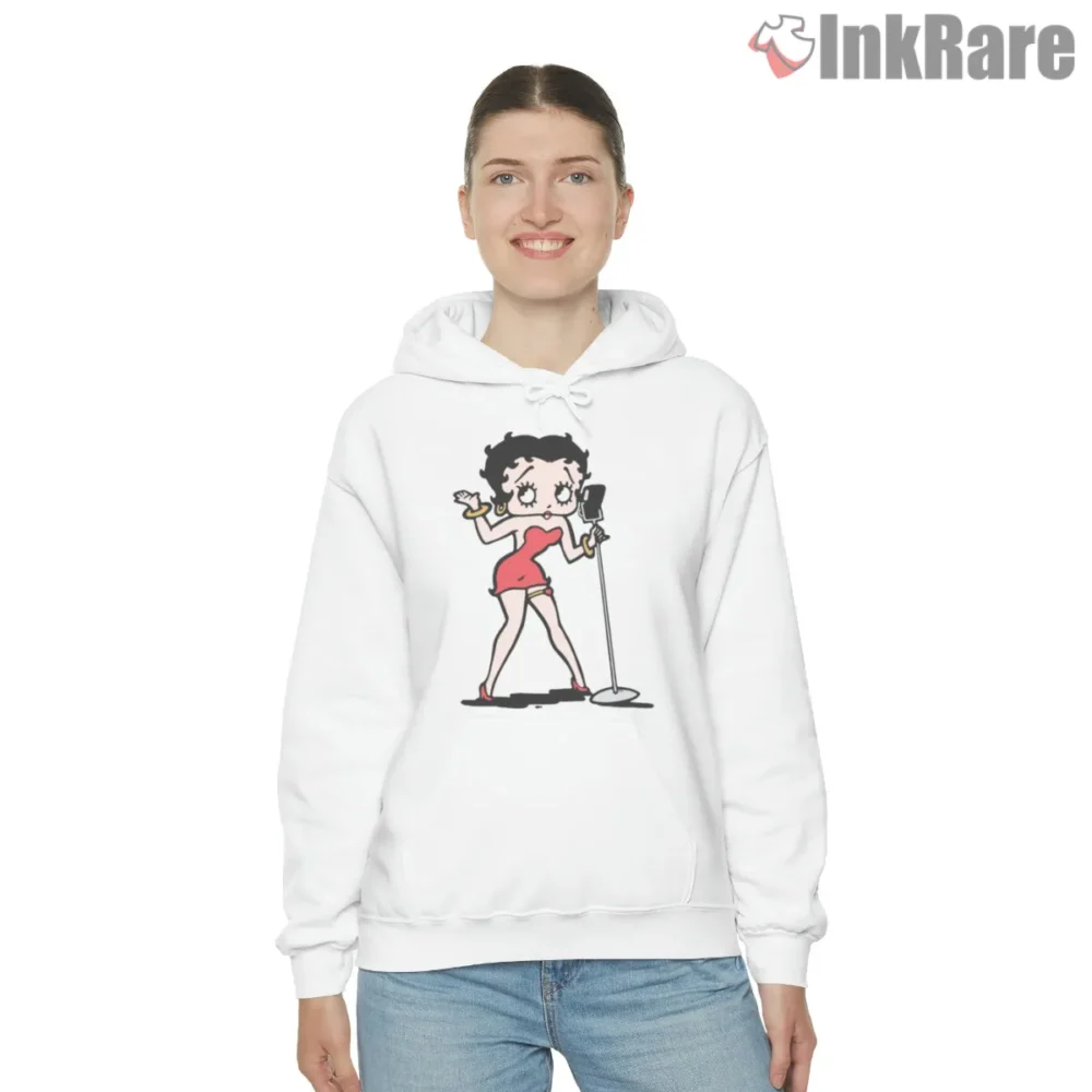 Betty Boop Vintage Microphone Singer Shirt on white hoodie for women graphic tee