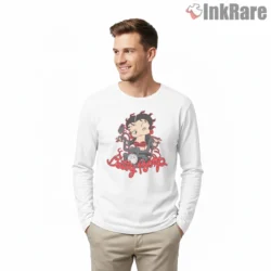 Betty Boop Vintage Motorcycle Rider Shirt on white long sleeve shirt for men graphic tee