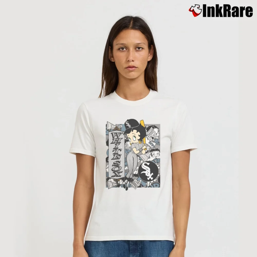 Women’s Betty Boop White Sox Baseball Fan Graphic Signature T-Shirt in white | Soft, Flattering Fit