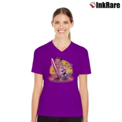 Women’s Betty Boop Womens Surf Cartoon Style V-Neck Tee in purple | Chic Neckline, Soft Texture