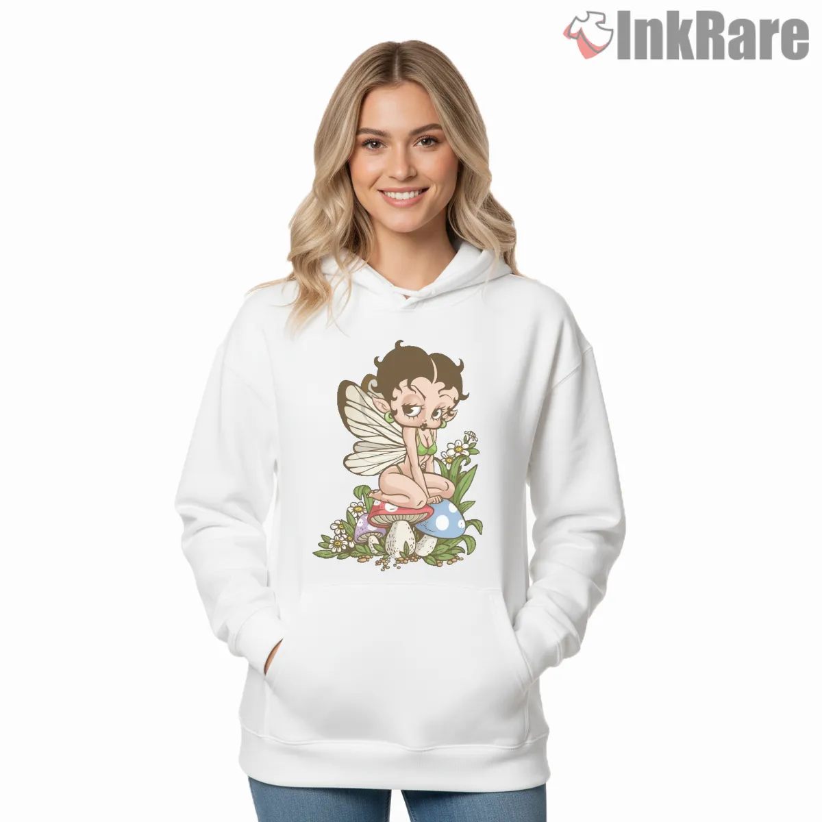 Betty Boop Woodland Fairy Princess Hoodie White Betty Boop Woodland Fairy Princess Shirt on white hoodie for women graphic tee