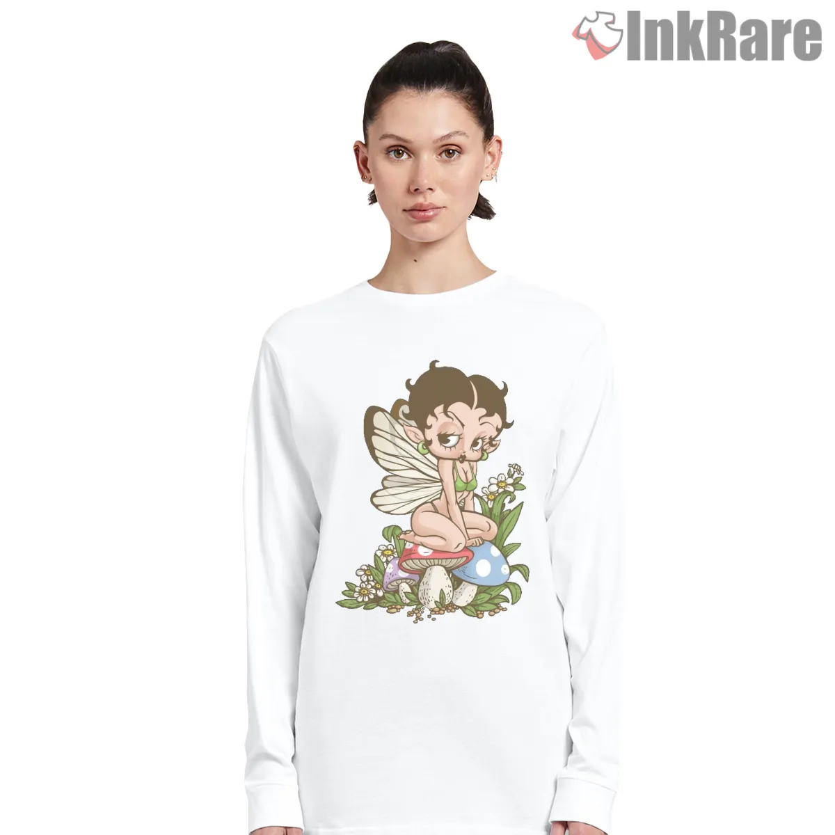 Betty Boop Woodland Fairy Princess Long Sleeve White Betty Boop Woodland Fairy Princess Shirt on white long sleeve shirt for women graphic tee