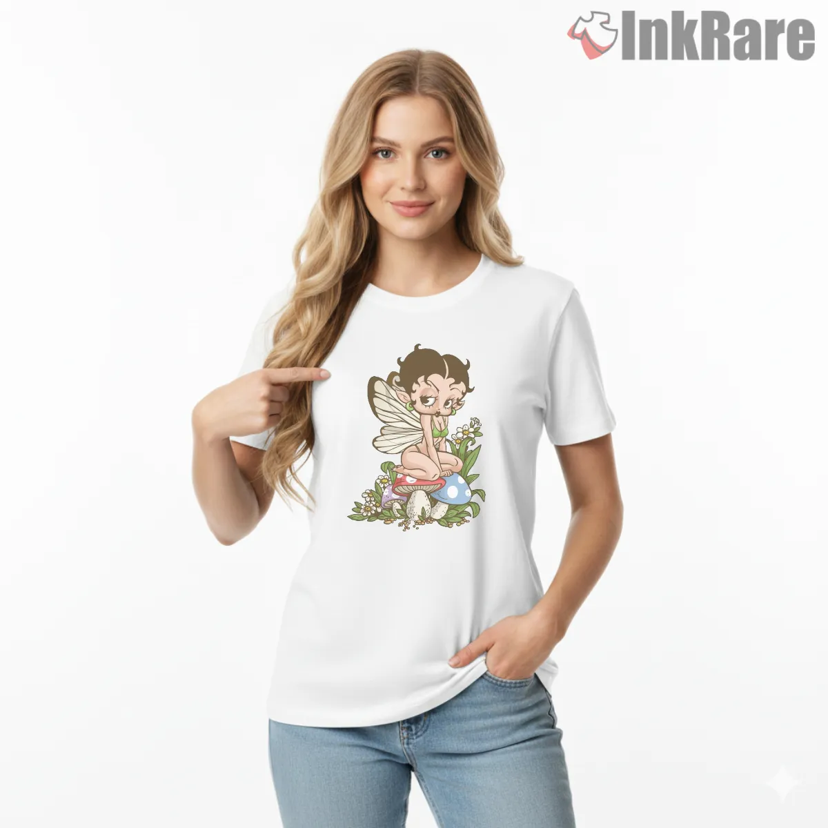 Betty Boop Woodland Fairy Princess Short Sleeve White Betty Boop Woodland Fairy Princess Shirt on white short sleeve shirt for women graphic tee