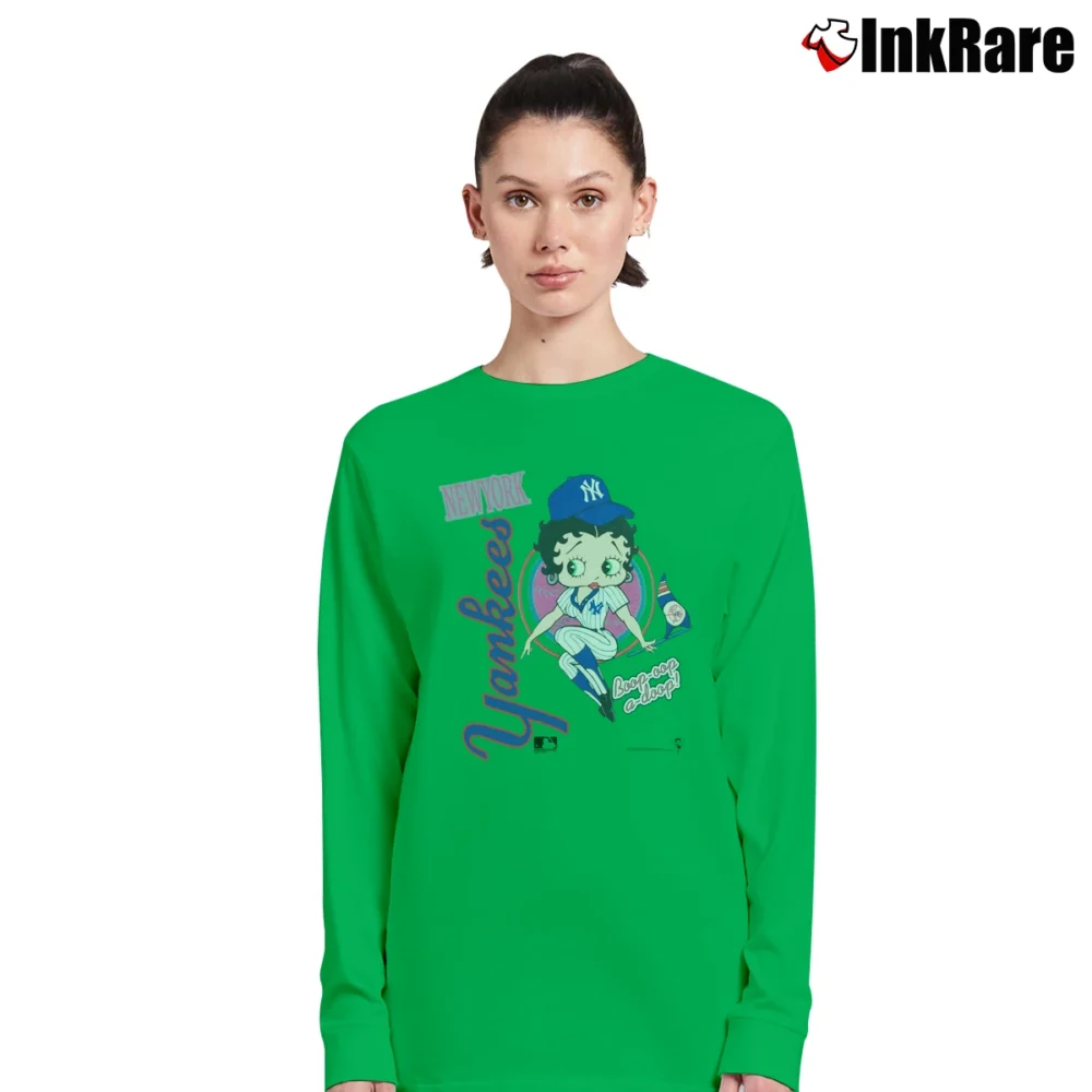 Women’s Betty Boop X New York Yankees Baseball Fan Long-Sleeve Top in irish green | Sleek, Versatile, All-Season