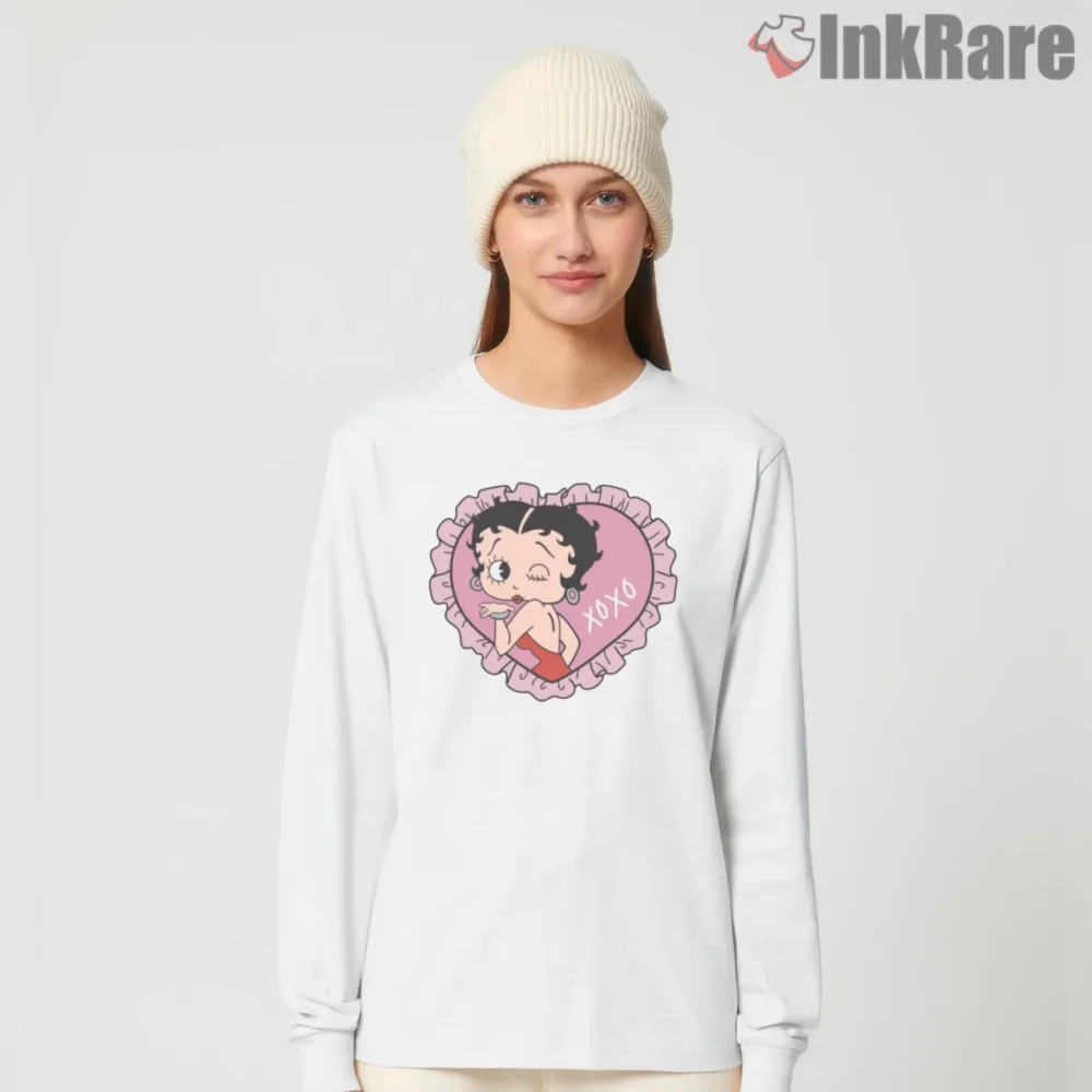 Betty Boop Xoxo Kissing Heart Shirt on white long sleeve shirt for women graphic tee