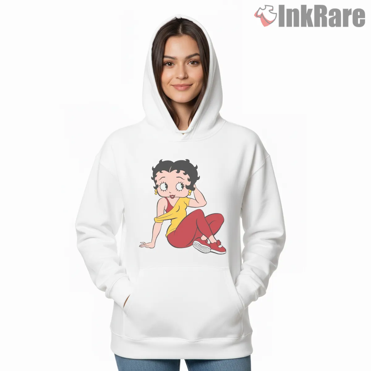 Betty Boop Yellow Top Red Joggers Casual Shirt on white hoodie for women graphic tee