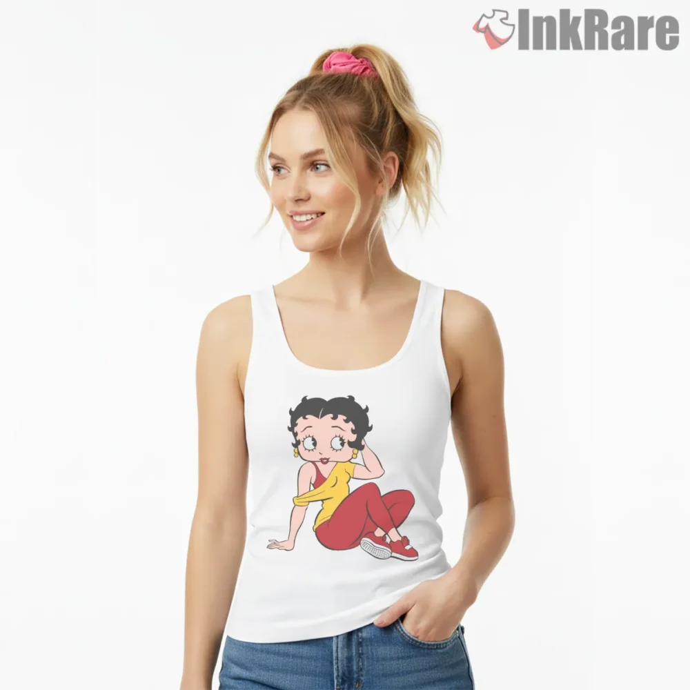 Betty Boop Yellow Top Red Joggers Casual Shirt on white tank top for women graphic tee