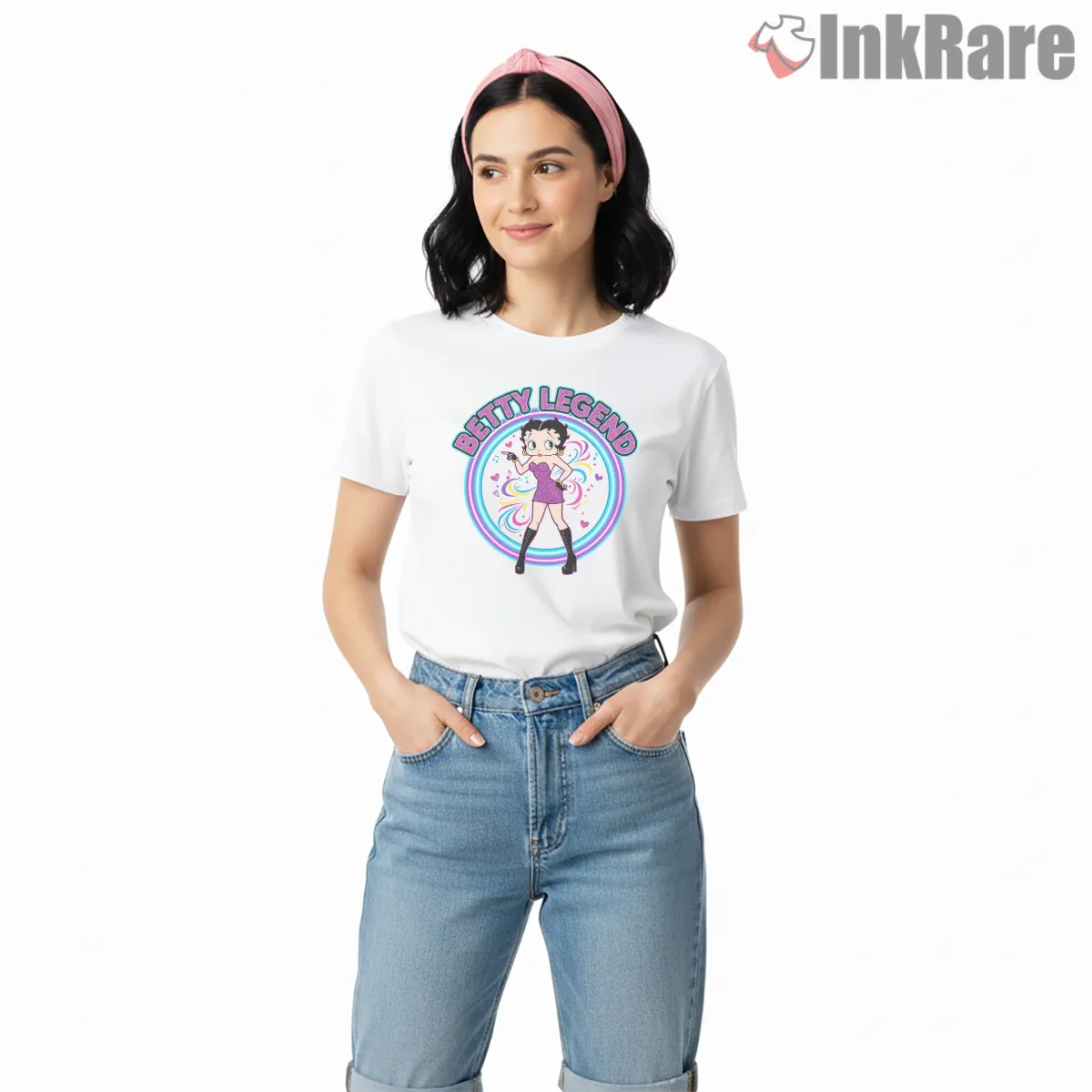 Betty Legend Retro Dance Circle Shirt on white short sleeve shirt for women graphic tee