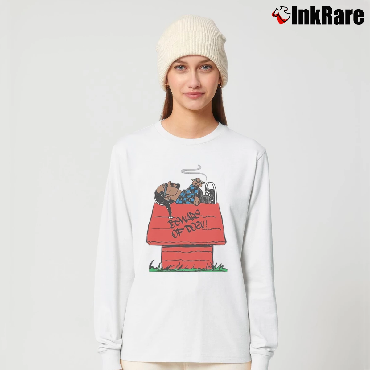 Beware Of Dog Snoop Dogg Snoopy Women’s Long-Sleeve Top in white – Effortless Layer Women’s Beware Of Dog Snoop Dogg Snoopy Long-Sleeve Top in white | Sleek, Versatile, All-Season
