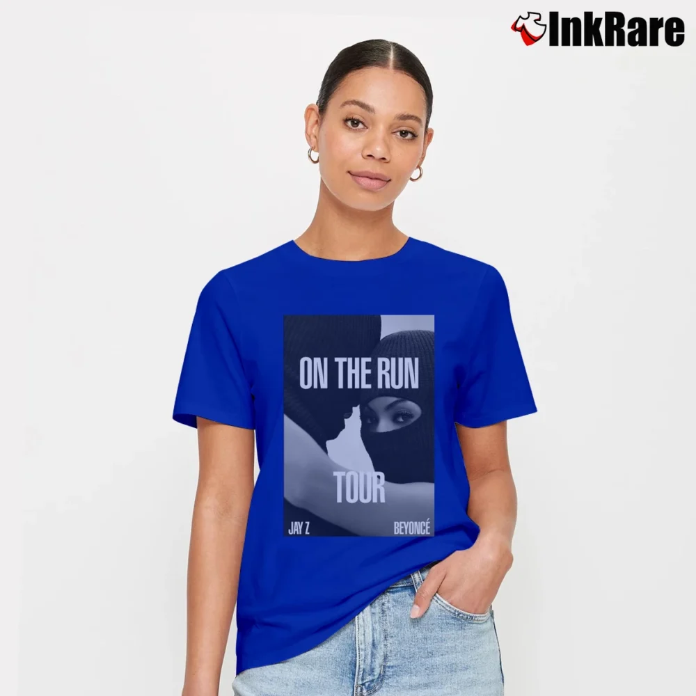 Women’s Beyonce And Jay Z On The Run Tour Music Signature T-Shirt in royal blue | Soft, Flattering Fit