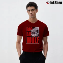 Men’s Big Bad Wolf Classic Red Graphic V-Neck Tee in maroon | Sharp, Breathable, Everyday Staple