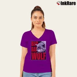 Women’s Big Bad Wolf Classic Red Graphic V-Neck Tee in purple | Chic Neckline, Soft Texture