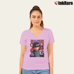 Women’s Big Bang G Dragon Comeback Kpop Merch V-Neck Tee in light pink | Chic Neckline, Soft Texture