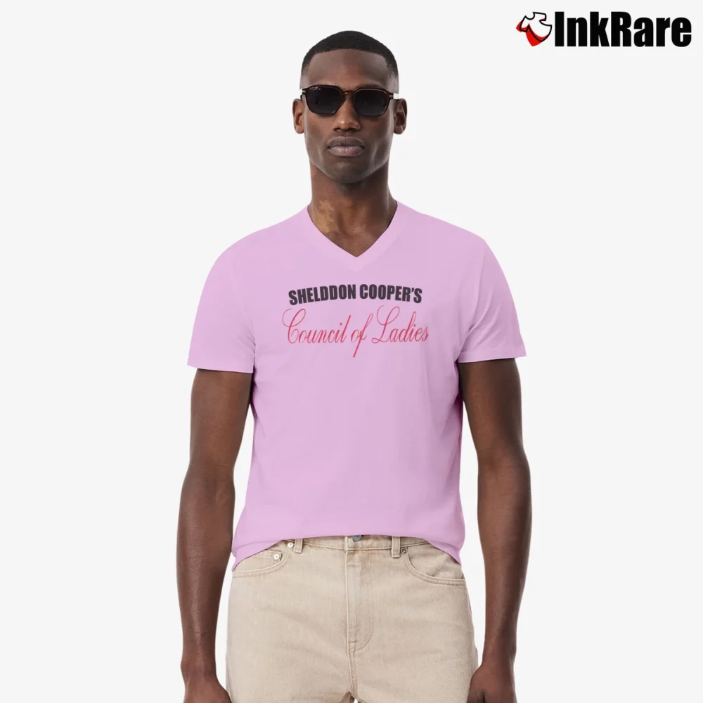 Men’s Big Bang Theory Council Of Ladies V-Neck Tee in light pink | Sharp, Breathable, Everyday Staple