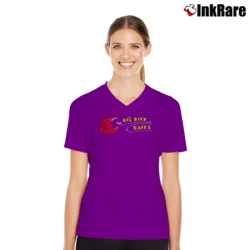 Women’s Big Bite Baits V-Neck Tee in purple | Chic Neckline, Soft Texture