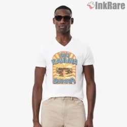 Big Kahuna Burger Vintage Sign Shirt on white v-neck shirt for men graphic tee
