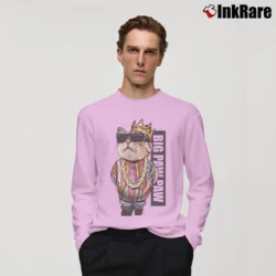 Men’s Big Paw Cat Notorious B.I.G. Kitty Long-Sleeve Shirt in light pink | Sleek, Lightweight, Year-Round Wear