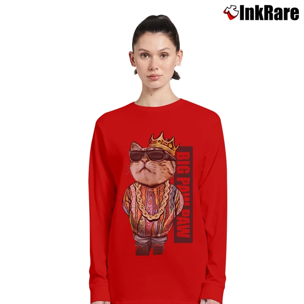Women’s Big Paw Cat Notorious B.I.G. Kitty Long-Sleeve Top in red | Sleek, Versatile, All-Season