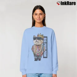 Women’s Big Paw Cat Notorious B.I.G. Kitty Relaxed Sweatshirt in light blue | Soft, Laid-Back Vibe
