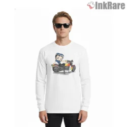 Biker Betty Boop Motorcycle Road Trip Shirt on white long sleeve shirt for men graphic tee
