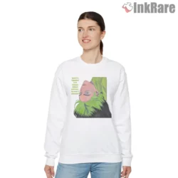 Billie Eilish Arent I Someone Upside Down Portrait Shirt on white sweatshirt with green hair graphic and lyric quote