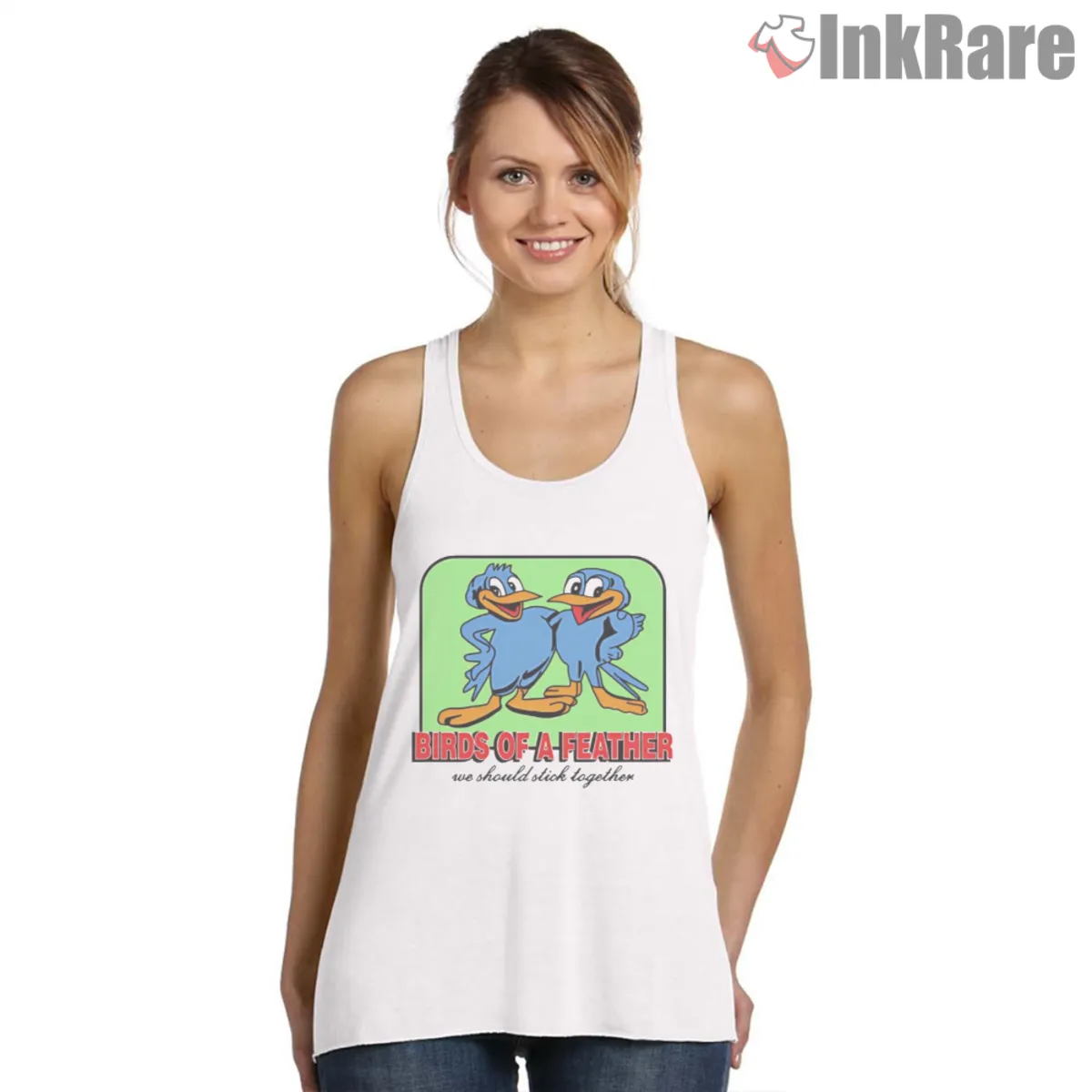 Birds Of A Feather Tank Top White White tank top with cartoon ducks Birds Of A Feather graphic