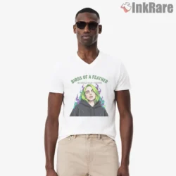 Billie Eilish Birds Of A Feather Pastel Portrait Shirt on white V neck with soft green hair art