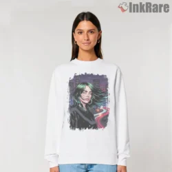 Billie Eilish Comic City Night Scene Shirt on white sweatshirt with skyline and light trails