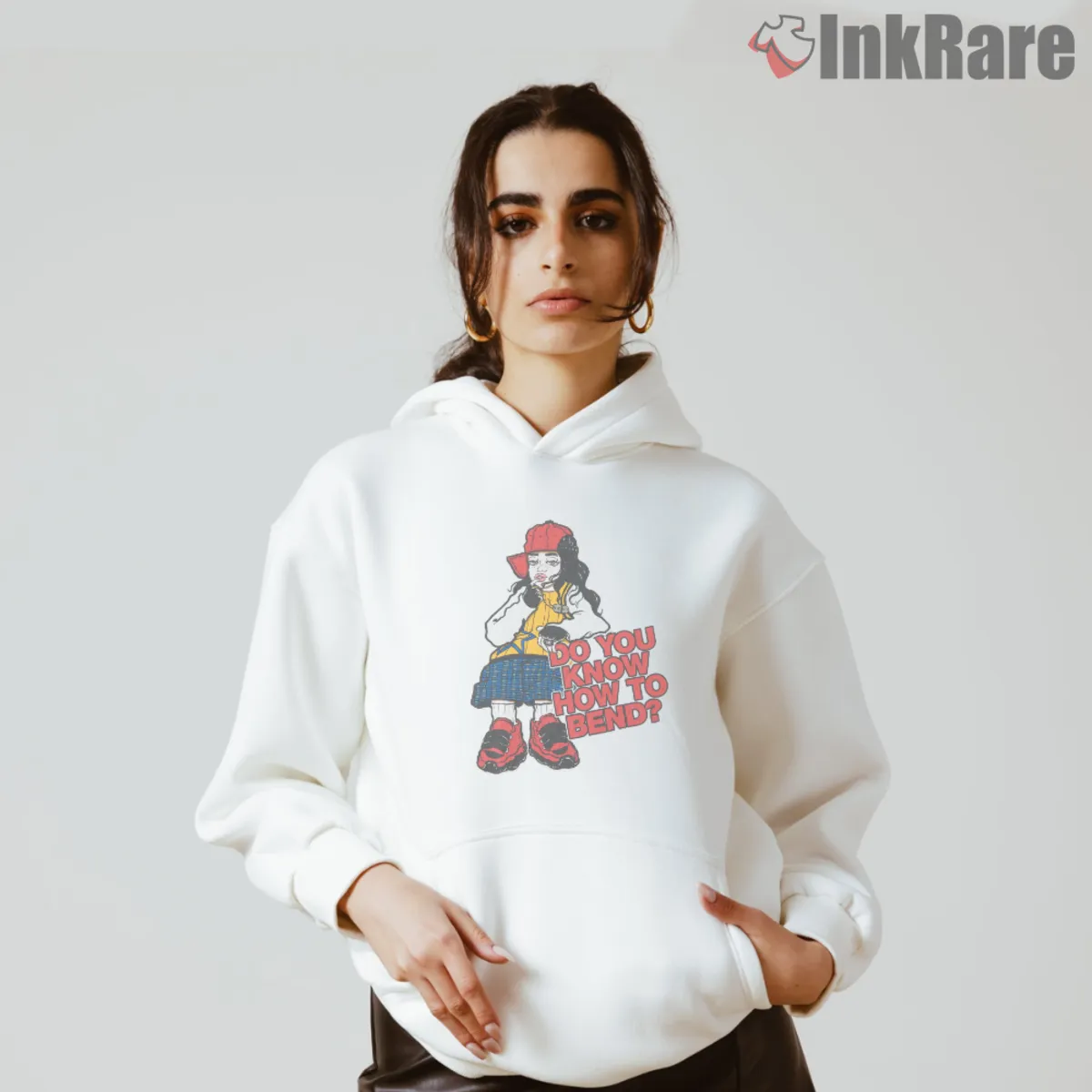 White hoodie featuring Billie Eilish retro patch artwork