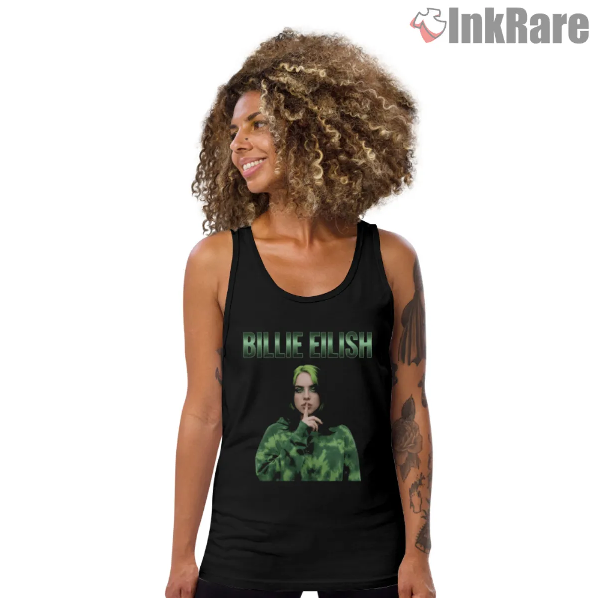 Green Vibes Tank Top Black Black tank top with emerald Billie Eilish graphic