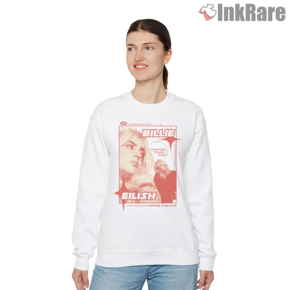 Billie Eilish Happier Than Ever Red Grunge Poster Shirt on white sweatshirt