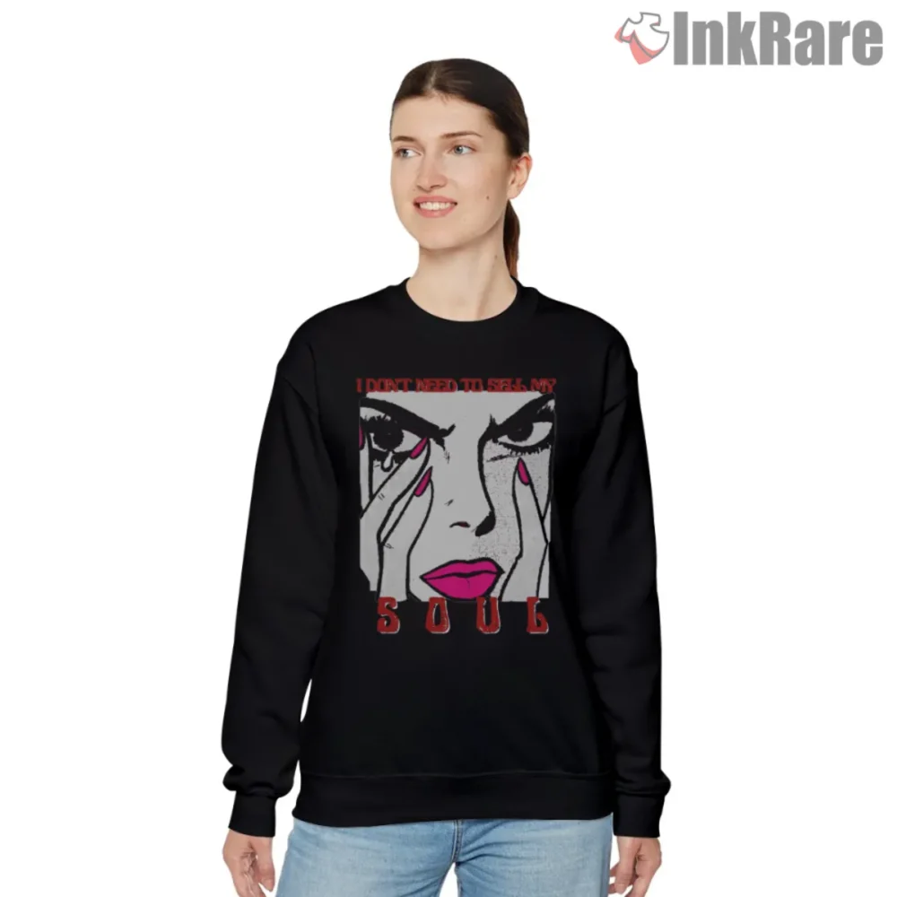 Black sweatshirt with pop art panel and text I dont need to sell my soul