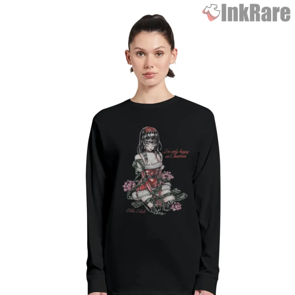 Billie Eilish I M Only Happy On Christmas Gothic Pinup Shirt on black long sleeve