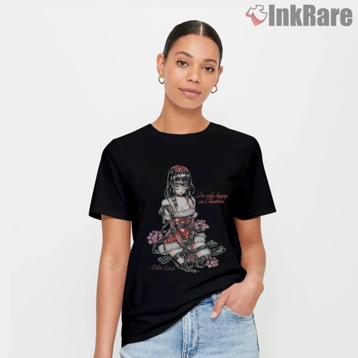 Christmas Gothic Pinup Women Short Sleeve Black Short sleeve tee with Christmas gothic pinup graphic