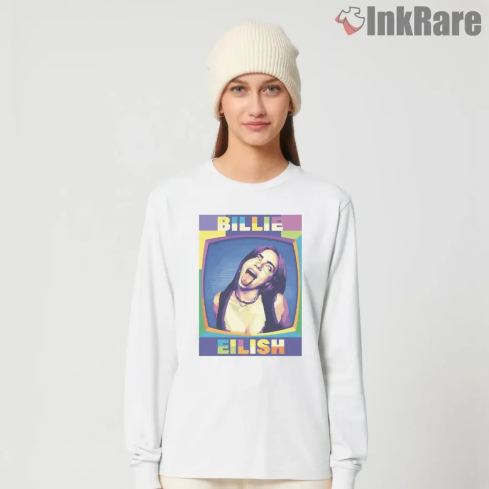 Billie Eilish In The Television Pop Collage Shirt on white long sleeve