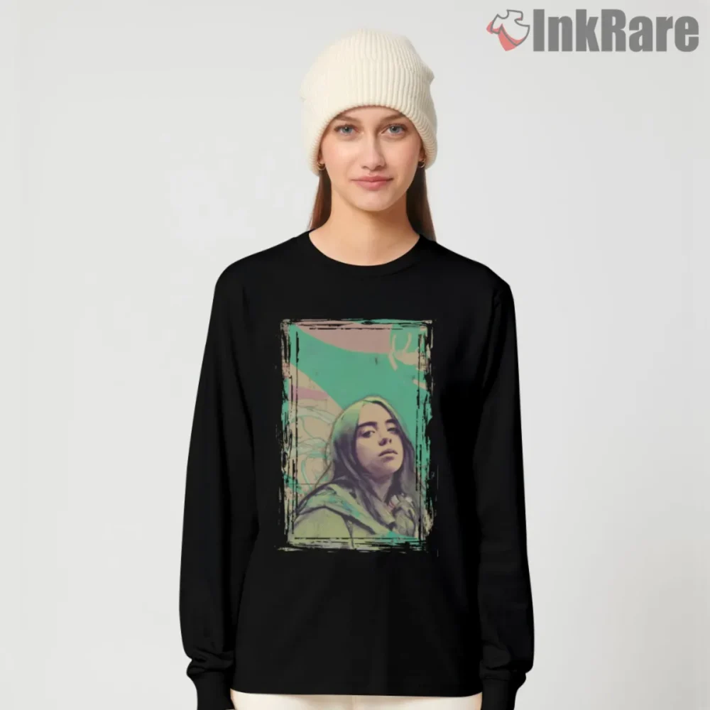 Black long sleeve with Billie Eilish retro pastel poster graphic