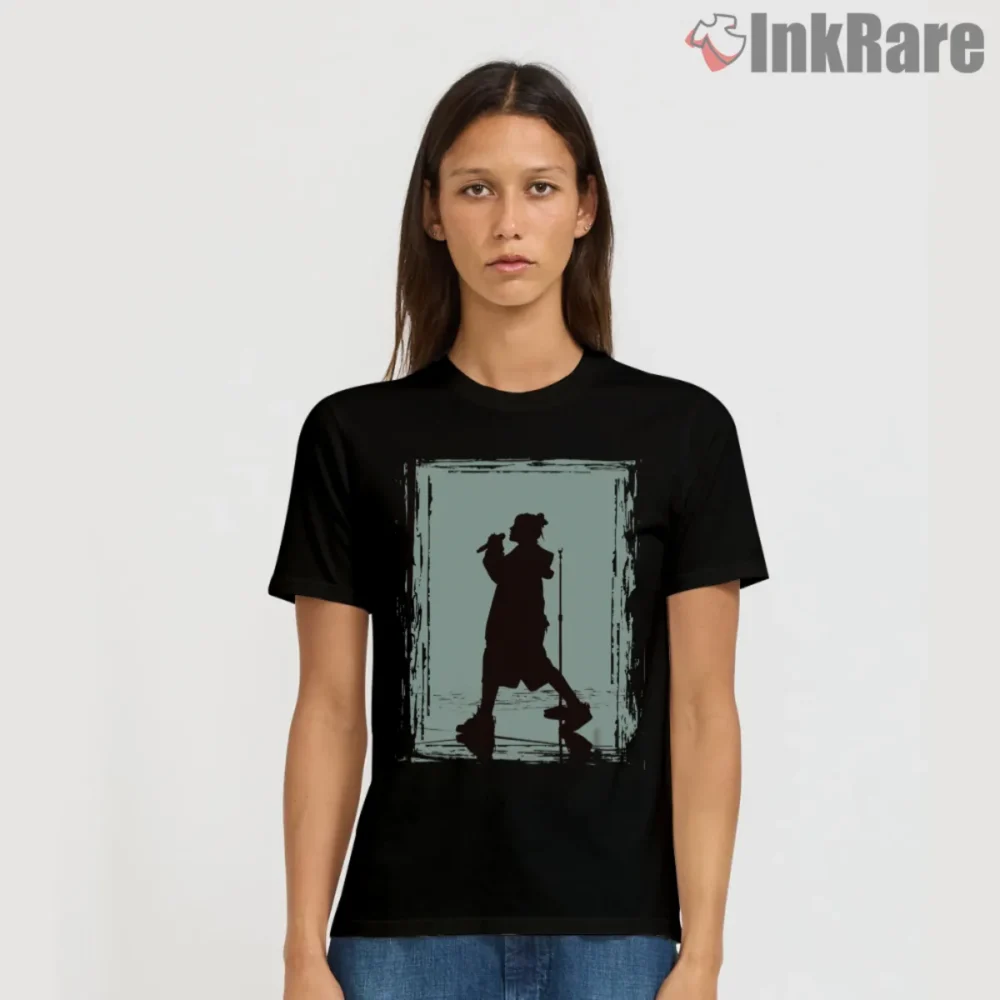 Black short sleeve tee with Billie Eilish live mic stage silhouette graphic