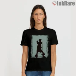 Black short sleeve tee with Billie Eilish live mic stage silhouette graphic