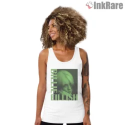 Billie Eilish Monochrome Neon Green Closeup Shirt on white tank top with bold stacked text