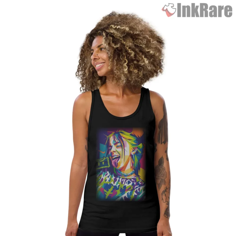 Black tank top with Billie Eilish neon pop art portrait
